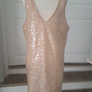 A new day Women's Gold Sequins Lined V Neck Mini A-Lined Dress Large New w/o tag